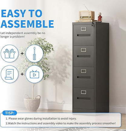 Yukimo 4 Drawer File Cabinet, Vertical File Cabinet - Image 4