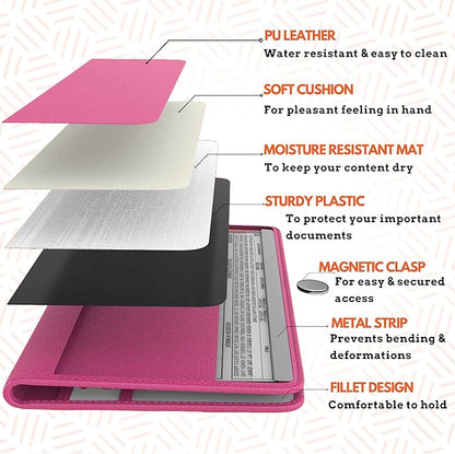 Pink Magnetic Shut Insurance and Registration Holder, Premium PU Leather Glove - Image 4