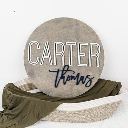 Custom Round Nursery Name Sign, Personalized Wooden Wall Plaque, Baby Shower - Image 2