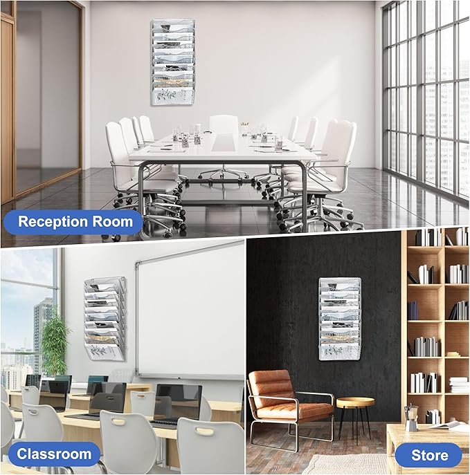 EasyPAG Wall File Organizer for Office 10 Pocket Mesh Wall Mounted Paper - Image 6