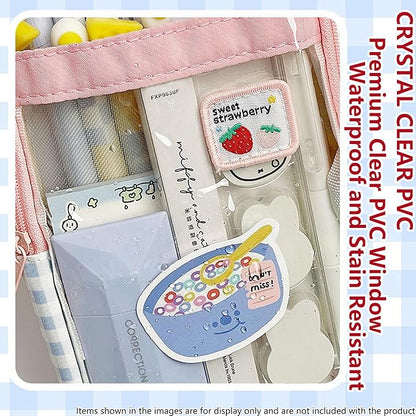 UINSUE Cute Pen case Adorable Bunny Transparent 3-Layer Large Capacity Pencil - Image 6