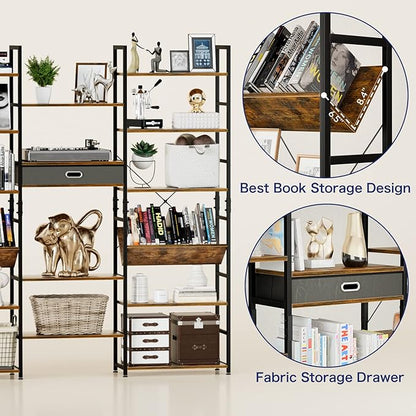 NUMENN Triple Wide 6 Tier Bookshelf, Adjustable Rustic Industrial Style Book - Image 6