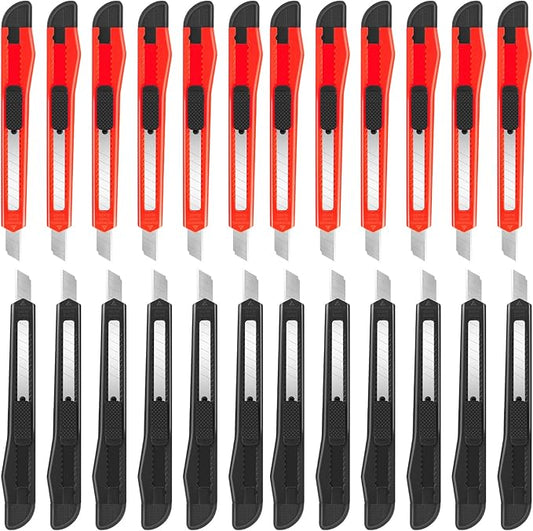 24 Pack Box Cutters, 9mm Razor Knife, Push-Sliding Button, Box Cutter by DIYSELF