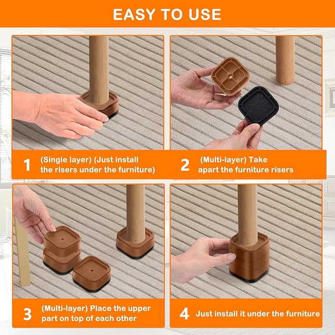shouwuhho 9 Pack Furniture Risers Adjustable Bed Risers Heavy Duty Lifts Height - Image 7