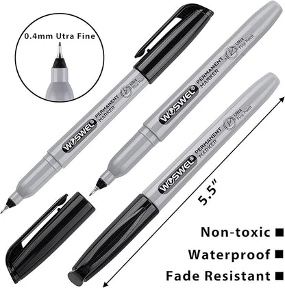 WOSWEL Permanent Markers Bulk, Ultra Fine Point, 48 Pack Black Permanent Marker - Image 6