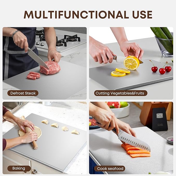 KORVOS Stainless Steel Cutting Board, 19.6"L x 15.7" W Heavy Duty Steel - Image 7