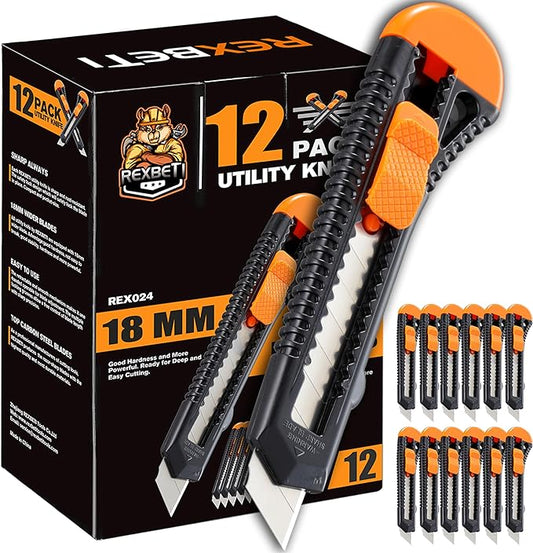 REXBETI 12-Pack Utility Knife, Retractable Box Cutter by REXBETI