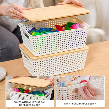 Anywish Storage Bins with Lids 10 Packs, Plastic Storage Bins with Bamboo Lids - Image 6