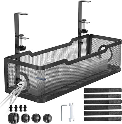 Under Desk Cable Management Tray Black, Cinati Wire Organizers No Drill by Cinati