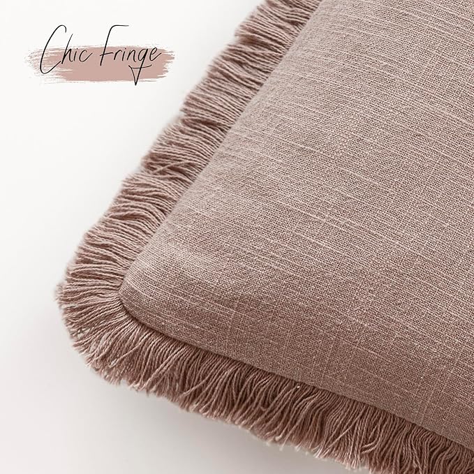 Foindtower Set of 2 Decorative Linen Fringe Lumbar Throw Pillow Covers - Image 3