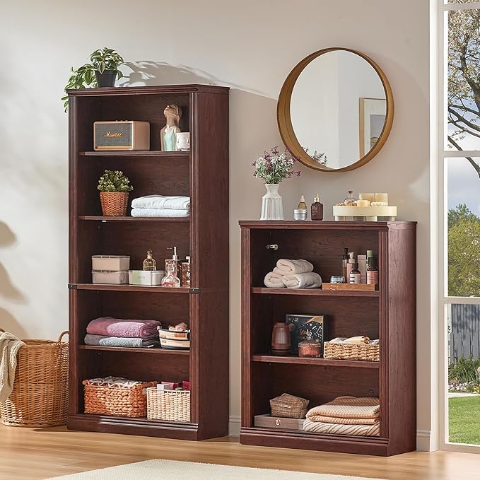 RWYHG 70" Walnut Tall Bookshelf Set of 3, 5-Tier Thick Wooden Book Shelf - Image 8