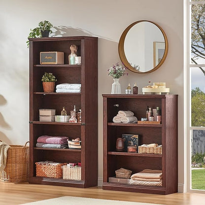 RWYHG 70" Walnut Tall Bookshelf Set of 3, 5-Tier Thick Wooden Book Shelf - Image 8