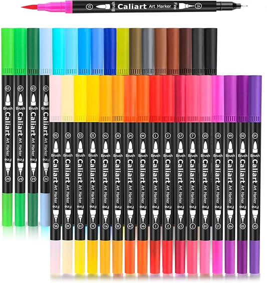 Caliart 34 Double Tip Brush Pens Art Markers, Artist Fine & Brush Pen Coloring by Caliart