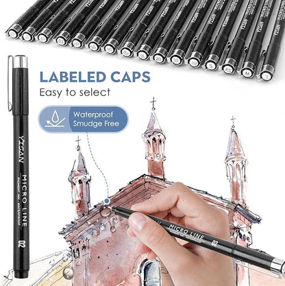 YISAN Black Drawing Art Pens, Micro Fineliner Manga Pens, Calligraphy Pens - Image 3