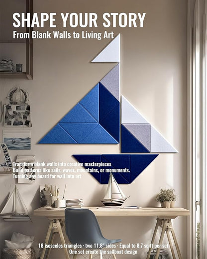 PebblingQ Felt Wall Tiles Bulletin Board, Marine Blue White Panels, Modular - Image 6
