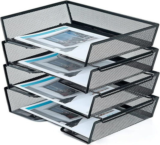 SETTFRFE 4 Tier Metal Mesh Desk Organizer-Stackable Letter Trays by SETTFRFE