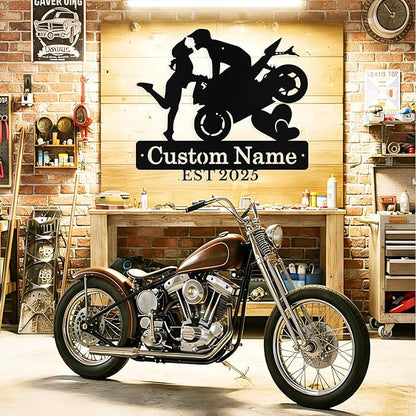 Custom Motorcycle Couple Metal Signs Personalized Biker Couple Name Sign Custom - Image 2