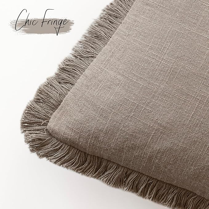 Foindtower Set of 2 Decorative Linen Fringe Throw Pillow Covers Cozy Boho - Image 3