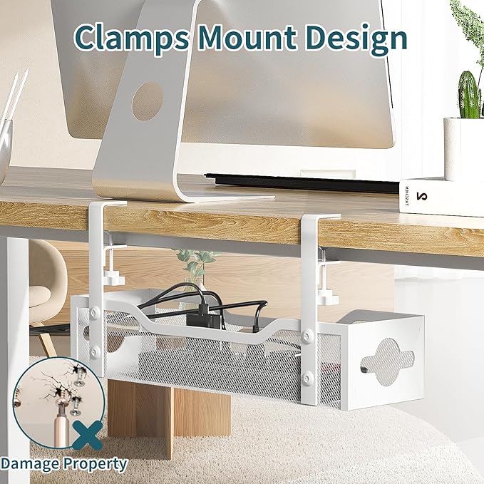 Under Desk Cable Management Tray 3 Pack, Cable Management Under Desk No Drill - Image 2