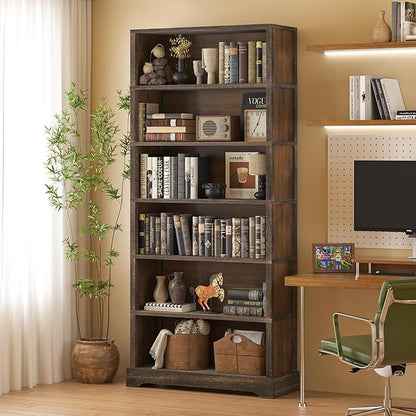TVU 6-Tier Wooden Book Shelf, Floor-Standing Display Bookcase, 77.2" H x 31.5" - Image 8