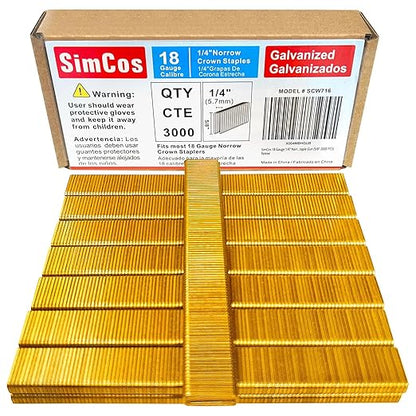 SimCos 18 Gauge 1/4" Narrow Crown Staples, Galvanized Upholstery Staples by SimCos