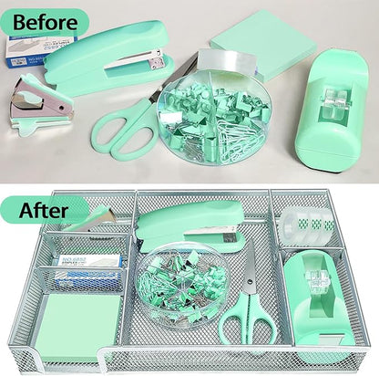 Green Office Desk Accessories, Desk Drawer Organizer, Stapler and Tape - Image 5