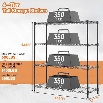 M MZG 4 Tiers Storage Shelves Load 1400LBS, Metal Shelving Wire Metal Shelving - Image 3