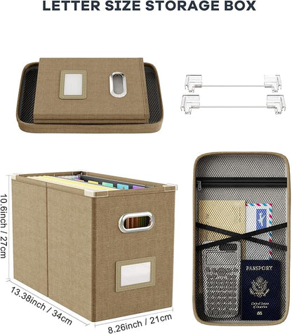 Oterri File Organizer Box with Lid, Hanging Filing File Box with Mesh Pocket - Image 2
