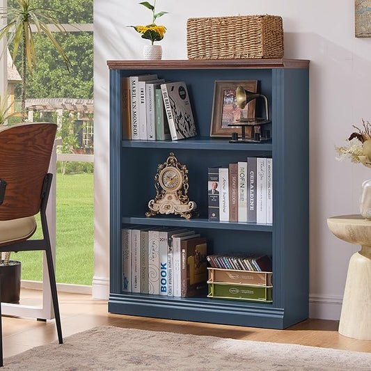 RWYHG 43" Blue Tall Bookshelf, 3-Tier Thick Wooden Book Shelf by RWYHG