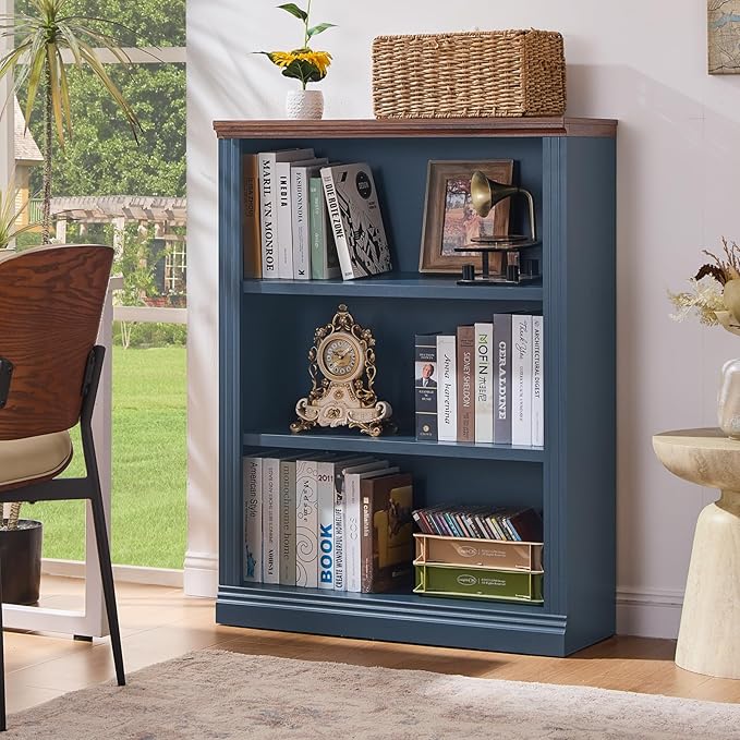 RWYHG 43" Blue Tall Bookshelf Set of 2, 3-Tier Thick Wooden Book Shelf - Image 3