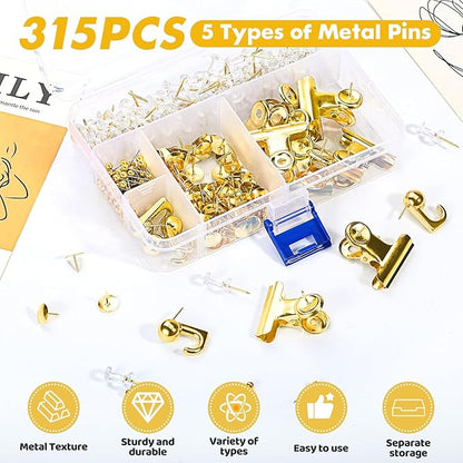 GOOLADA 315Pcs 5 Style Gold Push Pins, Decorative Push Pins, Cute Pushpin Clip - Image 3