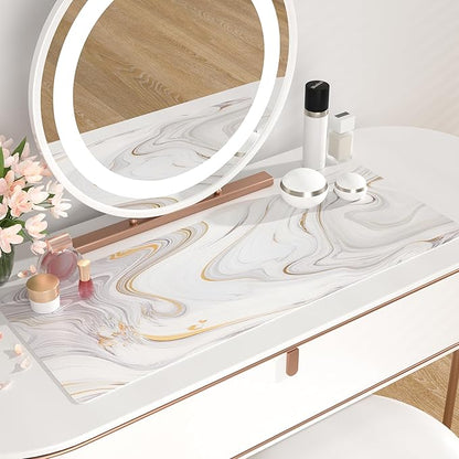 QIYI White Mouse Pad, Cute Marble Large Desk Mat, PU Leather Desk Protector - Image 6