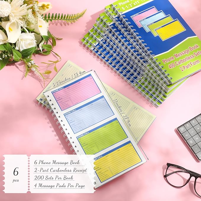 Sinmoe 6 Pcs Spiral Bound Phone Message Book - Image 2