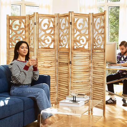 Room Divider Wood Carved Wall Divider Indoor Folding Portable Partition Screen - Image 5