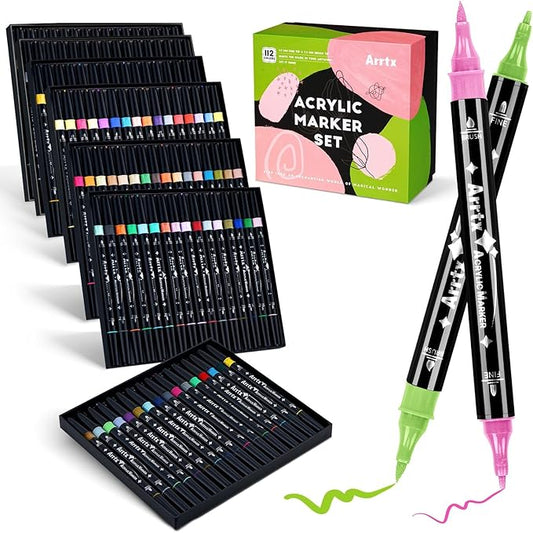 Arrtx Dual Tip Acrylic Markers 112 Colors, Brush and Fine Tip Acrylic Paint by Arrtx