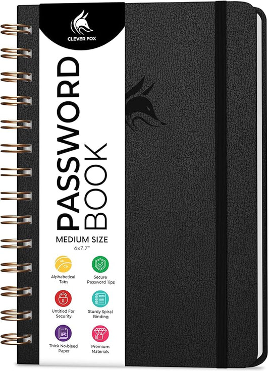 Clever Fox Password Book Spiral – Internet Address & Password Organizer by CleverFox