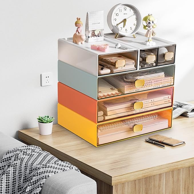 DETEIN 2PACK Stackable Desktop Storage Organizer Plastic Desk Organizer - Image 2