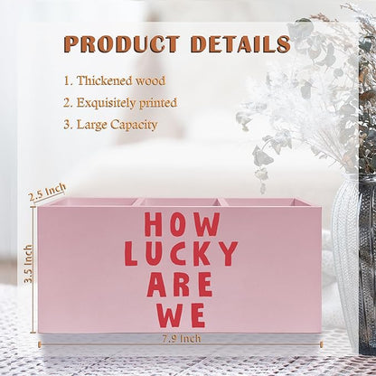 Exqcom Pink Positive Quotes Makeup Brush Holder, How Lucky Are We Pen Holder - Image 6