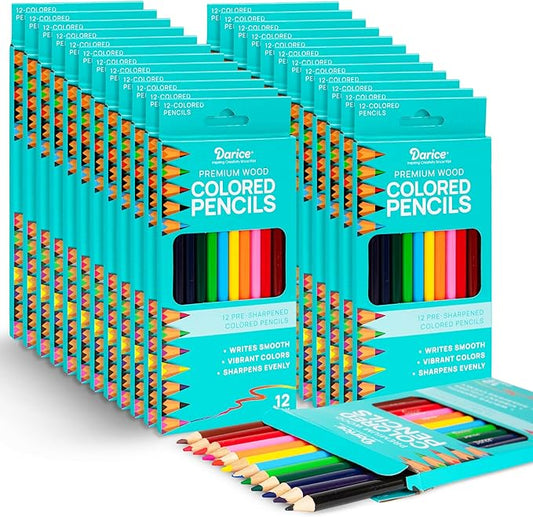 Darice Colored Pencils Bulk, 24 Packs 12 Colors, Pre-Sharpened Kid Coloring by Darice