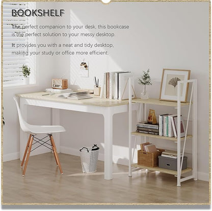 4NM No Assembly Folding Bookshelf Storage Shelves 3 Tiers Vintage Bookcase - Image 3