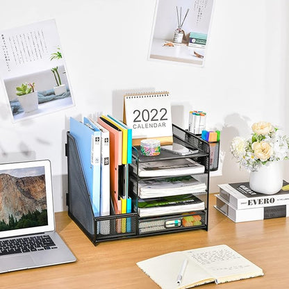 Marbrasse Desk Organizer with File Holder, 5-Tier Paper Letter Tray Organizer - Image 3