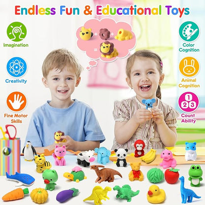 Palmatte 40PCS Mini Animal Erasers Kids Prizes Treasure Box Toys Classroom - Image 5