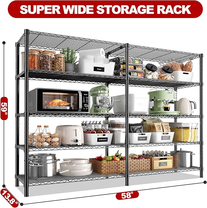 REIBII 5 Tier Wire Shelving Storage Shelves Loads 1430LBS, 2 Pack - Image 2