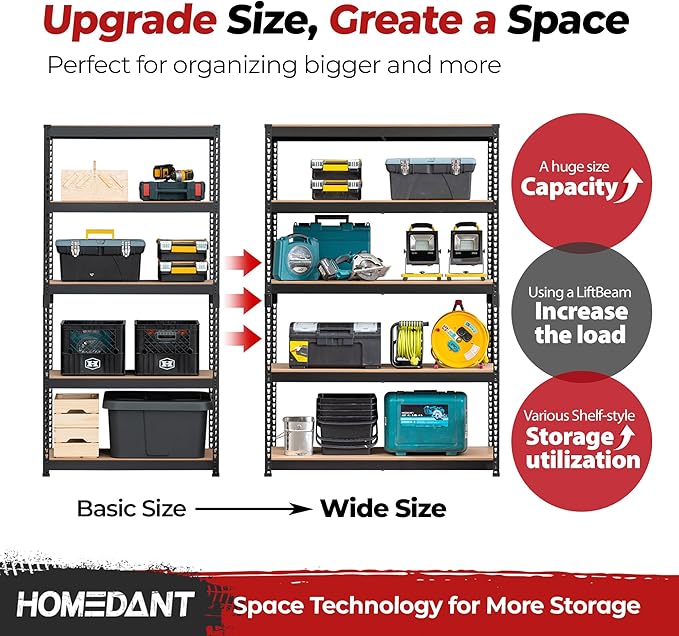 HOMEDANT 47.7" W Deep 5 Tier Heavy Duty Garage Shelving Adjustable Metal Rack - Image 10