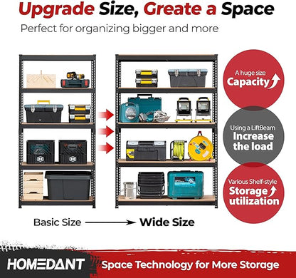 HOMEDANT 47.7" W Deep 5 Tier Heavy Duty Garage Shelving Adjustable Metal Rack - Image 10