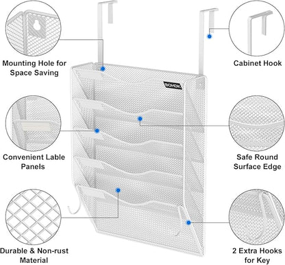 Wall File Organizer, 5 Tire Hanging File Folder Organizer, Vertical Mesh Metal - Image 5