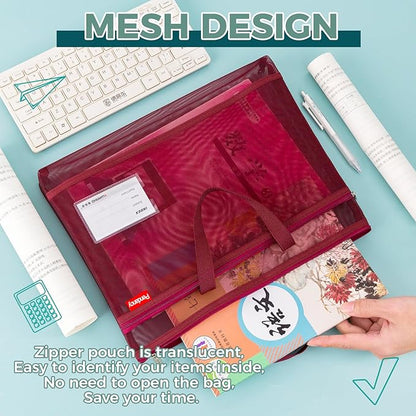 Pendancy Mesh Zipper Pouch A4 Size, Large Double Pocket Lightweight Nylon - Image 4