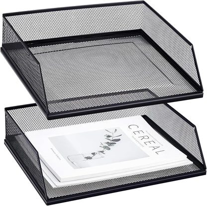 Hicarer 2 Pcs Black Metal Letter Tray Stackable Desk Tray Single Wire Mesh by Hicarer