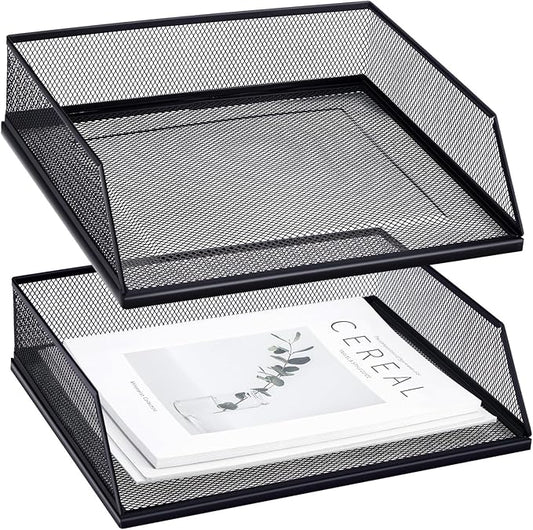 Hicarer 2 Pcs Black Metal Letter Tray Stackable Desk Tray Single Wire Mesh by Hicarer