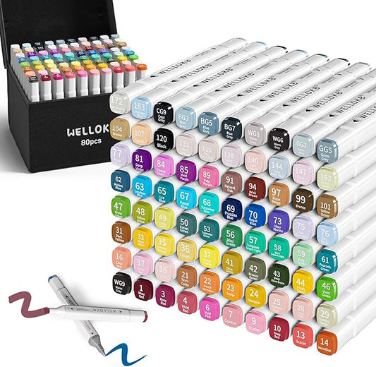 WELLOKB Alcohol Markers, 80 Colors Dual Tip Permanent Art Markers by WELLOKB